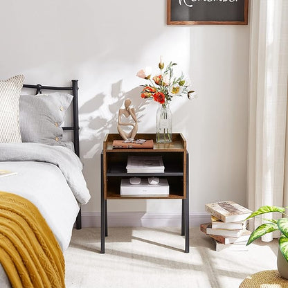 VECELO Nightstand Set of 2,Industrial End Table,Bedside Table with 2-Tier Open Storage Shelves,Wood Side Table with Metal Frame for Bedroom, Living Room,Small Spaces