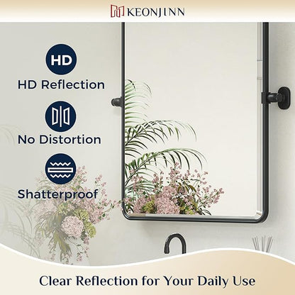 Keonjinn 24 x 36 Inch Pivot Mirror Bathroom, Black Tilt Mirror Bathroom for Wall, Matte Black Beveled Pivot Rectangle Mirrors for Over Sink, Farmhouse Metal Framed Vanity Mirrors, Horizontal/Vertical