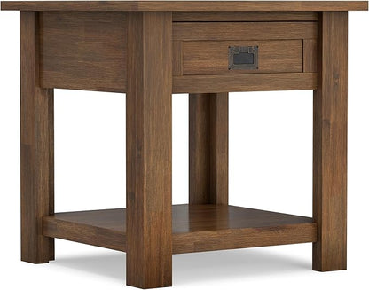 SIMPLIHOME Monroe SOLID ACACIA WOOD 22 inch Wide Square Rustic End Table in Rustic Natural Aged Brown for the Living Room and Bedroom