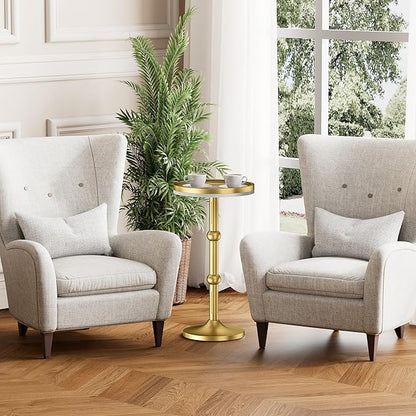 Small Round Side Table, Coffee Drink Table for Small Spaces, Modern Night Stand with Metal Leg, Weighted Iron Base Pedestal Round End Tables for Living Room, Bedroom, Narrow Corners,Sofa Couch