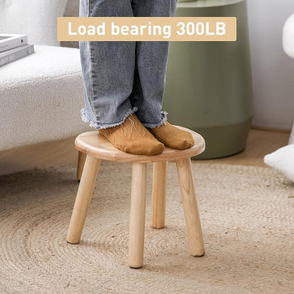 Wooden Stool, Small Step Stool for Kids, 10 inch Small Short Solid Wood Chair Perfect Matched Sensory Table, Sturdy and Versatile for Bathroom, Kitchen, Bedroom, Plant Stand (Burlywood)