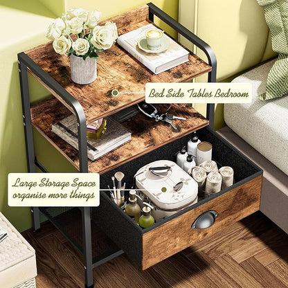 Night Stand Side Table Drawer Nightstand Storage Drawers Bedside Table Metal Shelf Nightstands Bed Side End Tables Living Room Chest Organizer Dresser for Bedroom Dorm Furniture Entryway Table Simple