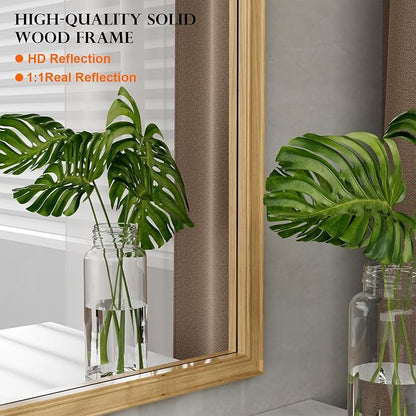 WallBeyond Wood Frame Wall Mirror Rounded Corner Arch Rectangle Mirror for Entryway, Living Room or Bedroom Home Decor - Light Woodgrain [20" x 30" Natural Color]