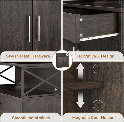 Shintenchi Kitchen Storage Cabinet with Adjustable Shelves and Drawers, Modern Buffet Sideboard, Wood Buffet Cabinet with Doors, Floor Cabinet Cupboard for Coffee Bar Living Room, Dark Brown