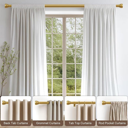 2 Pack Modern Gold Curtain Rods for Windows 28 to 48 Inches Adjustable Length Heavy Duty 1" Diameter Brass Window Curtain Rod with Solid Metal Finials for Outdoor Farmhouse Bedroom Kitchen Living Room