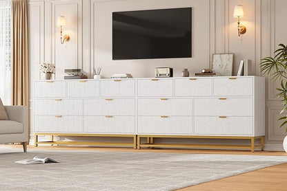 Dresser for Bedroom, 53.5" Wide Dresser Organizer, 7 Drawer with Golden Metal Handle and Legs, Modern Chest of Drawers for Closet, Hallway, Living Room, Entryway, White