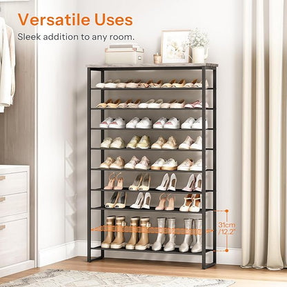 HOOBRO 10-Tier Shoe Rack, 39.4" L Shoe Storage Organizer, Large Capacity Shoe Shelf for Front Door Entrance, Entryway, Hallway, Holds 45-50 Pairs of Shoes, Closet, Greige and Black BG171XJ01