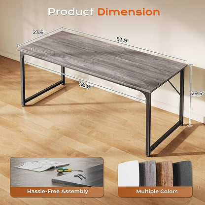 PRAISUN 54 X 24 Inch Computer Desk with Deeper Desktop, Gaming Office Writing Work Desk for Home Office, Study, Bedroom, Work from Home, Metal Frame, Grey