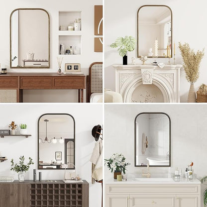 Axeman 22x30 Rounded Rectangular Wall Mirror, Decorative Bathroom Mirror, Traditional Vintage Wall Mounted Mirror with Beaded Frame for Accent Living Room Vanity Bedroom Entryway, Black