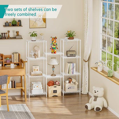 SINGAYE 5 Shelves Storage Shelf Wire Closet Bathroom Organizers Metal Pantry Kitchen Small Garage Shelving Unit Laundry Room Organization Home Corner Rack Estantes para Cocina White 10" Dx16 Wx55”H