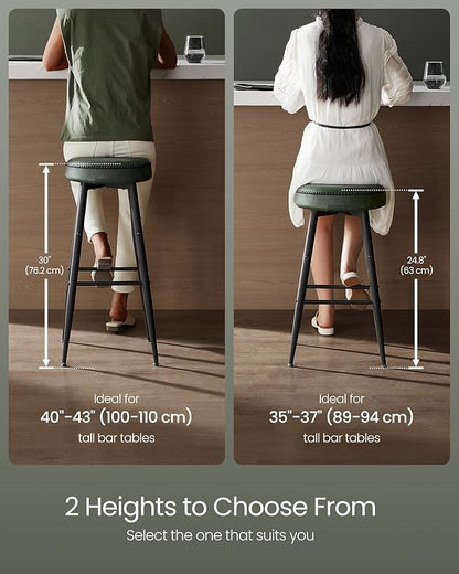 VASAGLE EKHO Collection - Bar Stools Set of 2, Counter Height Bar Stools, Kitchen Counter Stools, Mid-Century Modern Backless Counter Stools, 24.8-Inch Tall, Kitchen Island Home Bar, Forest Green