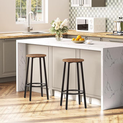 HOOBRO Bar Stools Set of 4, Counter Height Stools, Kitchen Round Height Stools, Bartools with Metal Frame and Smooth Top, for Kitchen, Bar, Cafe, Dining Room, Rustic Brown and Black BF03BYP401N1