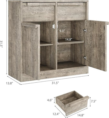 GarveeHome Sideboard Buffet Cabinet with 2 Drawers, 31.5" Large Coffee Cabinet with Storage, Modern Storage Buffet Table for Kitchen Dining Room, Living Room (Grey, 2 Doors & 2 Drawers)