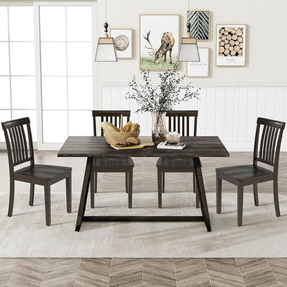 COLAMY Wooden Dining Chairs Set of 2, Solid Rubberwood Kitchen & Dining Room Chairs,Windsor Style Seating, Rustic Dining Table Chairs, Non-Slip Foot Pads, Farmhouse & Traditional Seating,Dark Brown