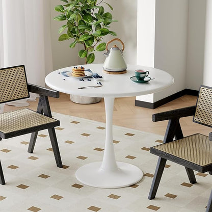 White Round Dining Table for 2 Person, 24 Inch Small Tulip Table with Metal Pedestal for Living Room, Mid Century Modern Kitchen Table for Kitchen, Office, Pub, Bar, Bistro, Circle Cafe Tables