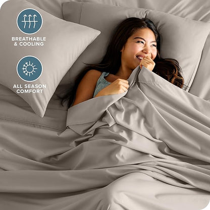 Bare Home Queen Sheet Set - Luxury 1800 Ultra-Soft Microfiber Bed Sheets - Double Brushed - Deep Pockets - Easy Fit - 4 Piece Set - Bedding Sheets & Pillowcases (Queen, Khaki)