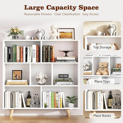 Shintenchi Cube Storage Organizer, 3 Tier Mid-Century Bookcase with Legs Cubeicals Retro Wood Organizer Storage Bookcase, Freestanding Open Book Shelves for Bedroom,Living Room,Office(White)