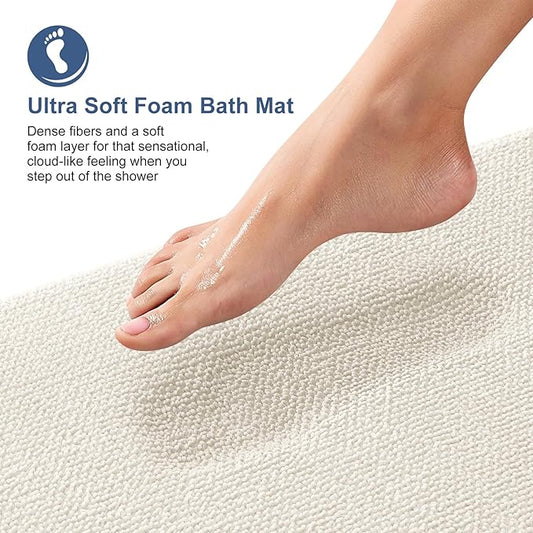 OLANLY Thick Memory Foam Bath Mat Rug 47x17, Extra Soft Absorbent Bathroom Rug, Quick Dry Bath Mats, Non-Slip, Machine Washable Carpet for Bathroom, Tub and Shower, Home Decor Accessories, Ivory