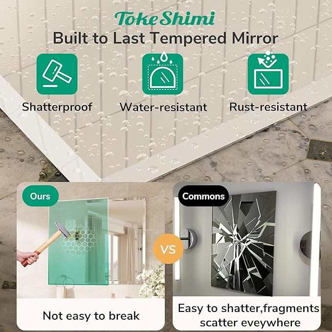 TokeShimi 60x36 Frameless Beveled Bathroom Mirror Rectangle, Tempered Rectangle Bathroom Vanity Mirror with 1" Beveled Edge, Shatterproof Modern Mirrored Wall Mounted for Living Room, Restroom