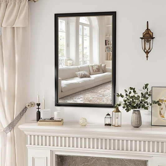 Axeman 32x48 Rectangular Wall Mirror, Decorative Bathroom Mirror, Traditional Vintage Wall Mounted Mirror with Beaded Frame for Accent Living Room Vanity Bedroom Entryway, Black