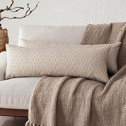 Foindtower Set of 2 Decorative Long Body Lumbar Throw Pillow Covers Vintage Accent Farmhouse Cushion Covers Neutral Home Decor for Sofa Couch Chair Bedroom Living Room Outdoor,14×36 Inch,Ivory Beige