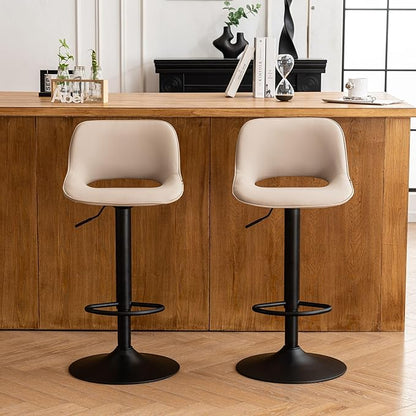 YOUNIKE Bar Stools Set of 2 Compact Modern Swivel Barstools, Adjustable Counter Height Bar Stools Faux Leather Upholstered Bar Chairs with Back for Kitchen Island, Khaki