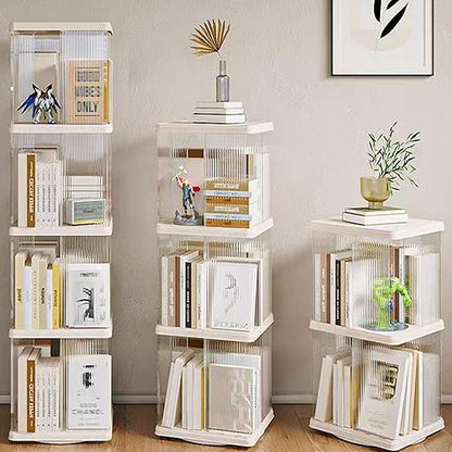 4 Tier Rotating Bookshelf Tower,360 Display Rotating Bookshelf,53.4 inch High Small Space Revolving Bookcase, Home Office Spinning Bookshelf Tower(Rectangular, White)