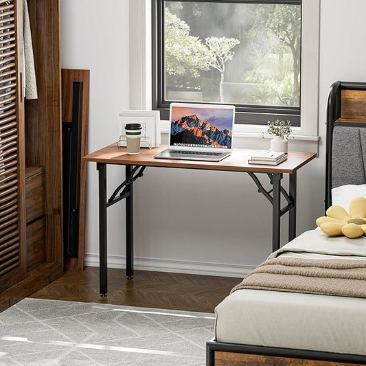 TEMI Small Computer Desk Folding Table - 43.3" Foldable Office Desk, No Assembly, Perfect for Small Spaces in Bedroom, Dorm, or Apartment, Portable Mini Desk or Study Table with Compact Design, Walnut