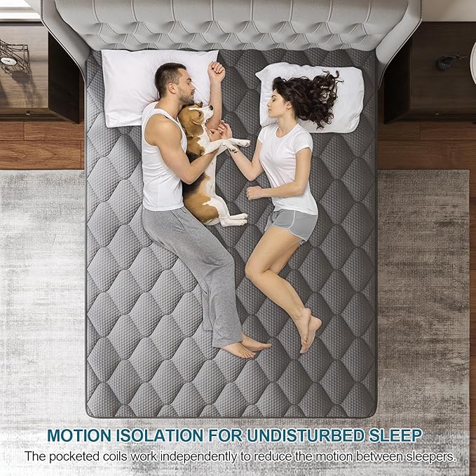 Full Mattress, 14 Inch Hybrid Mattresses Grey Euro Top Medium Firm for Back & Lumbar Support, 100 Night Trial, Individual Pocket Spring Bed for Motion Isolation & Pressure Relief