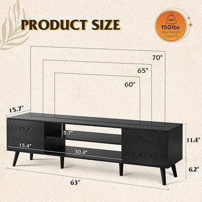 WLIVE TV Stand for 65 70 inch TV, Entertainment Center with Storage Cabinets, Rustic TV Console for Living Room Decor, Black