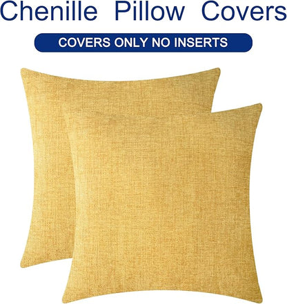 CaliTime Throw Pillow Covers Decorative 18 X 18 Inches Pack of 2 Cozy Chenille Cushion Cases for Couch Sofa Bed Living Room Home Gold