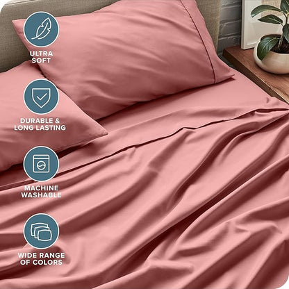 Bare Home Split King Sheet Set - 1800 Ultra-Soft Microfiber Bed Sheets - Double Brushed - Deep Pockets - Easy Fit - 5 Piece Set - Bed Sheets & Pillowcases (Split King, Dusty Rose)