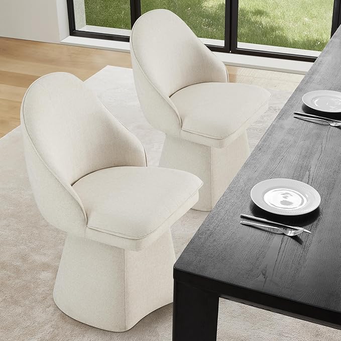 Swivel Dining Chairs Modern Desk Chair Upholstered Linen Fabric Side Chair for Kitchen Dining Room Bedroom,Linen,2 Box