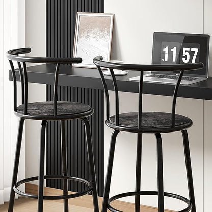 VECELO Bar Stools Set of 2, Swivel Counter Stools with Backrest, Bar Height Stools for Dining Room, Kitchen Island, Pub, Easy Assembly, Dark Grey