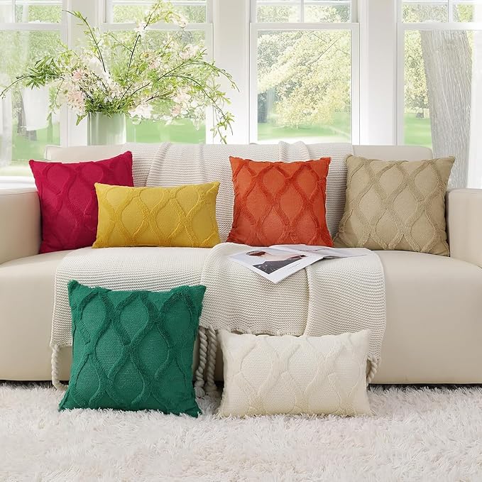 decorUhome Fall Throw Pillow Covers 20x20 Inch Set of 2, Soft Plush Faux Fur Wool Rust Couch Pillow Covers, Decorative Neutral Pillow Cases for Bed Sofa Living Room Home Decor