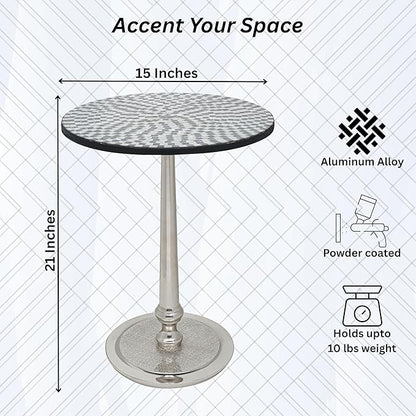 CLEENTABLE Mosaic Coffee Table Stylish Round End Table for Sofa, Living Room, or Bedroom - Elegant Modern Accent Table Decorative Small Side Table with Sturdy Design (Black & Silver)