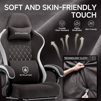 GTPLAYER Office Chair, Gaming Computer Desk Fabric Chair with Footrest, High Back Ergonomic Office Chair with Pocket Spring Lumbar Support and Linkage Armrests Adjustable Height Swivel for Home Task