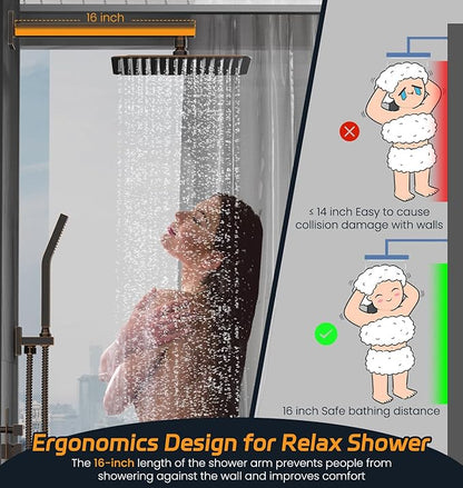 SR SUN RISE Oil Rubbed Bronze Shower System 12 Inches Brass Bathroom Luxury Rain Mixer Shower Combo Set Wall Mounted Rainfall Shower Head System Shower Faucet Rough-in Valve Body and Trim Included