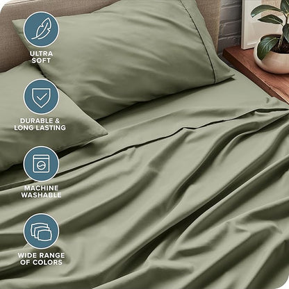 Bare Home California King Sheet Set - 1800 Ultra-Soft Microfiber Cal King Bed Sheets - Double Brushed - Deep Pockets - Easy Fit - 4 Piece Set - Bed Sheets (California King, Sage)