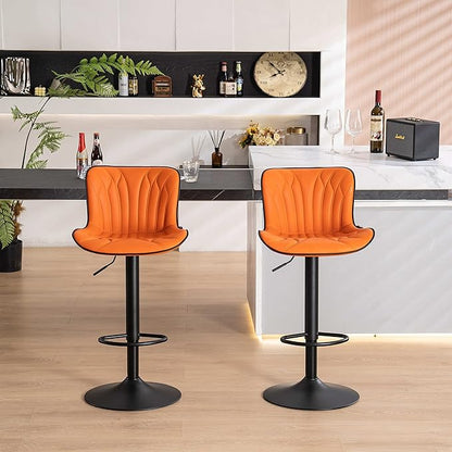 YOUNIKE Orange Bar Stools Set of 4 Modern Swivel Counter Height Bar Chair with Back Adjustable Kitchen Island Faux Leather Padded Barstools taburetes de bar Breakfast sillas para barra de cocina 4PCS
