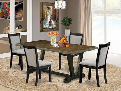 East West Furniture V677MZ606-5 5 Piece Kitchen Table & Chairs Set Includes a Rectangle Dining Room Table with V-Legs and 4 Shitake Linen Fabric Upholstered Chairs, 40x72 Inch, Multi-Color