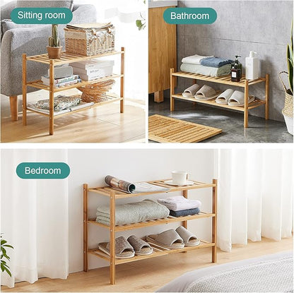4-Tier Bamboo Shoe Rack for Entryway, Stackable | Foldable | Natural, Shoe Organizer for Hallway Closet, Free Standing Shoe Racks for Indoor Outdoor