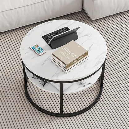 Round Coffee Table with Storage, Lift Top Coffee Table with Hidden Compartment, Farmhouse Juxing Design for Living Room, 2-Tier Small Round Dining Center, White