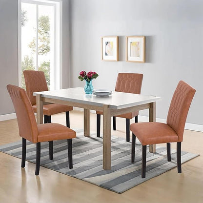 VECELO Upholstered Dining Chairs Set of 6, Modern PU Leather Accent Parsons, Solid Wood Legs w/Rubber Footpads, for Living Room Kitchen, Brown