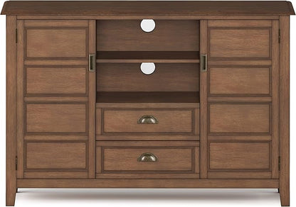 SIMPLIHOME Burlington SOLID WOOD 54 Inch Wide Transitional TV Media Stand in Rustic Natural Aged Brown for TVs up to 60 Inch, For the Living Room and Entertainment Center