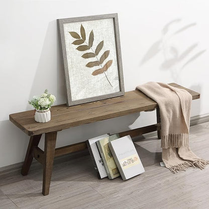 Wnutrees 47" Farmhouse Wood Bench, Dining Room Bench, Entryway Bench for Living Dining Room, Solid Wood, Easy to Assemble, Brown