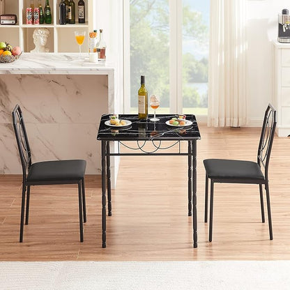 VECELO 3 Piece Dining Table Set for 2, Dinette with Chairs for Kitchen, Breakfast Nook, Small Space,Easy Assembly