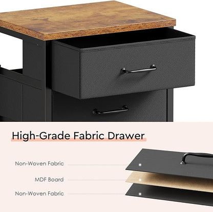 3 Drawer Mobile File Cabinet with Wheels Fabric Vertical Filing Cabinet fits A4 or Letter Size for Home Office,Rustic Brown