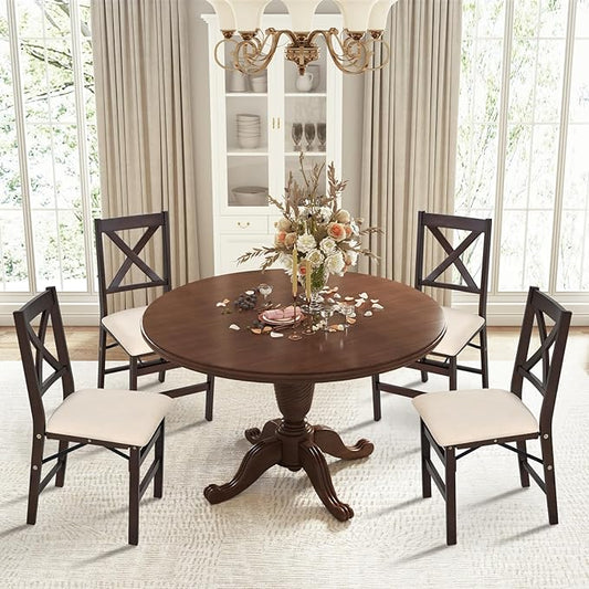 COLAMY Folding Dining Chairs Set of 4 – Beige Upholstered Wooden Dining Room Chairs for Kitchen & Small Spaces, Mid Century Modern Design, Space-Saving, No Assembly Required