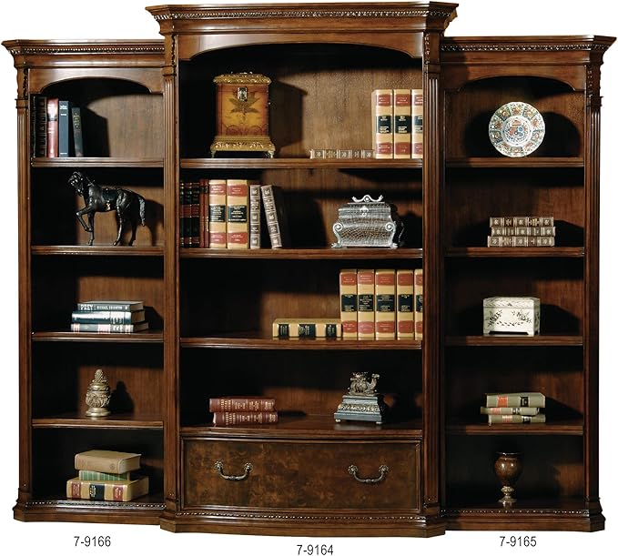 Hekman Old World Walnut Burl Executive Left Bookcase - Wood Bookshelf, 5 Shelf Bookcase, 3 Adjustable Wood Shelves, Wooden Finish, Case Levelers - Home, Library, Bedroom, and Living Room Furniture
